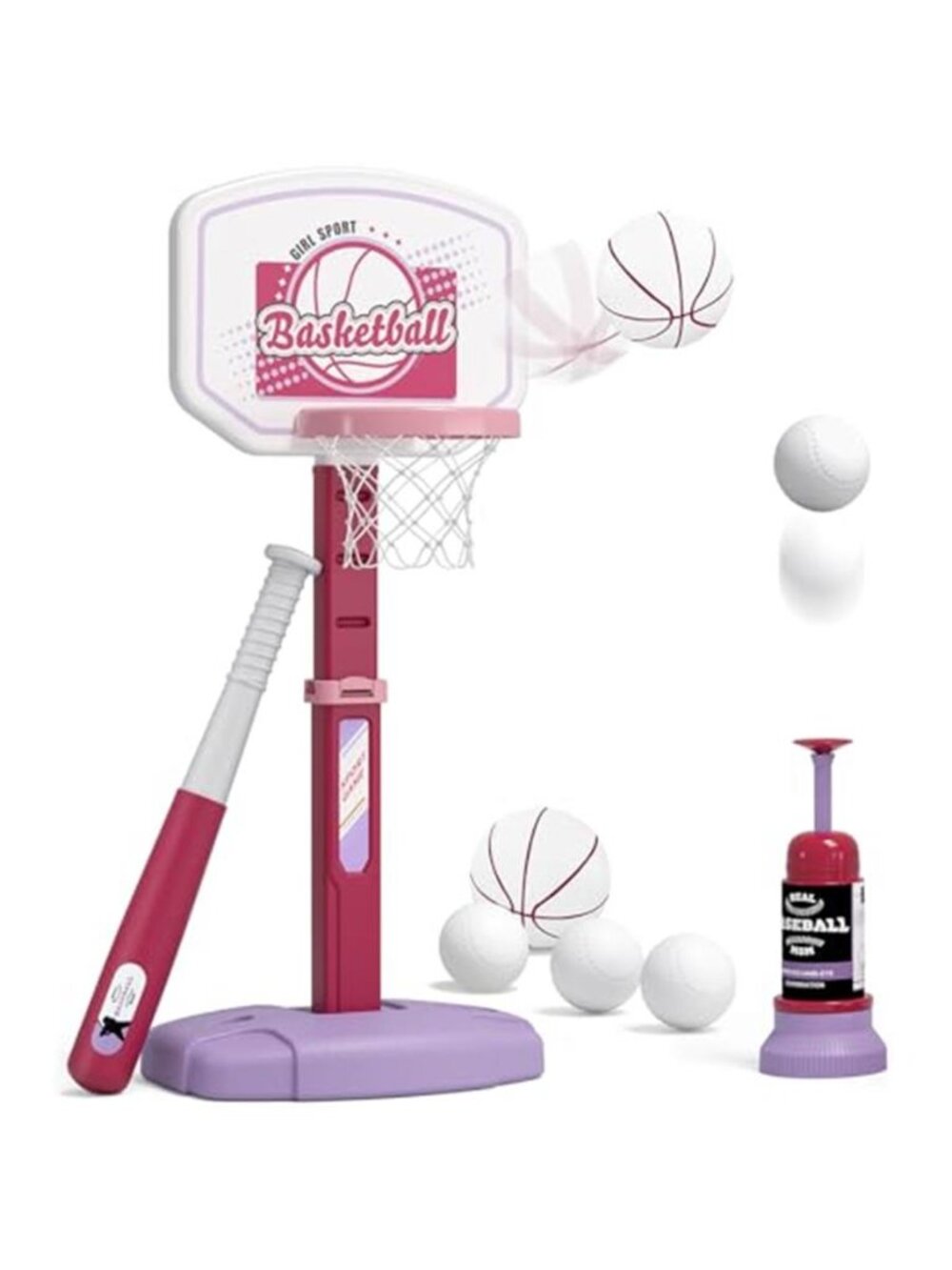 2 in 1 Kids Basketball Hoop and T Ball Set - Adjustable Height, Kids Baseball